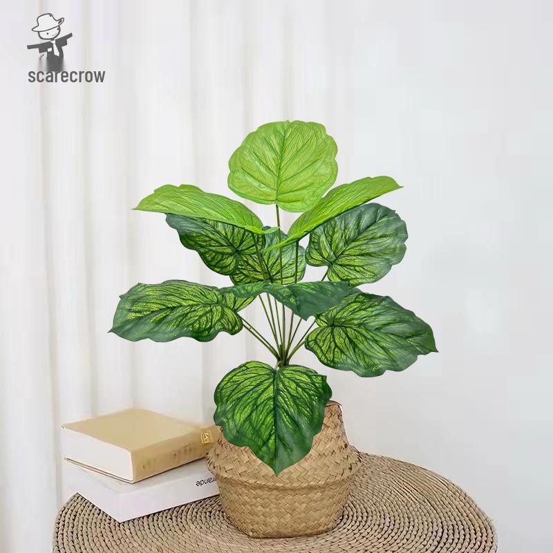 Artificial Bonsai Tree with Large Green Leaves, Potted for Home or Hotel Living Room Decor