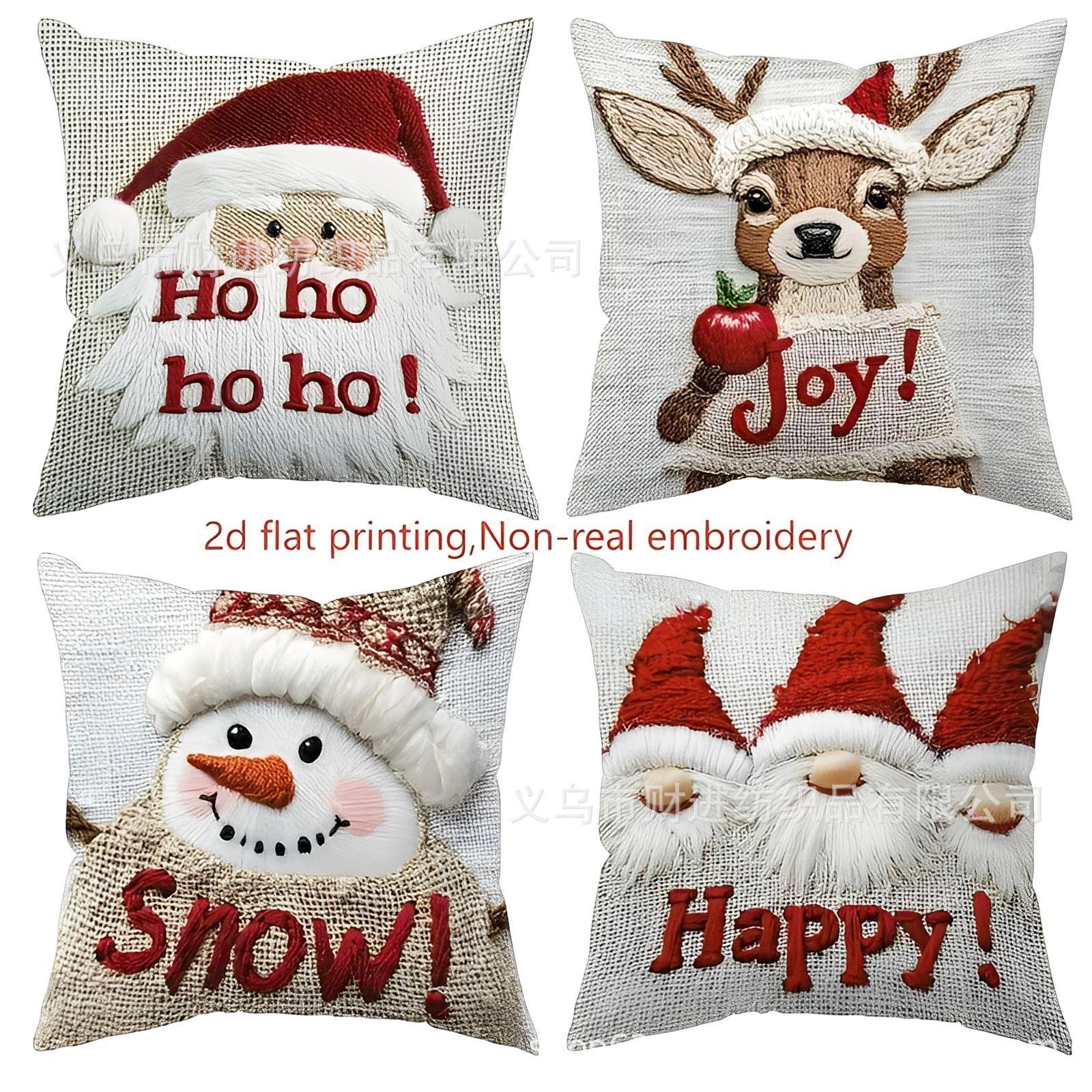 

4 Christmas pillow covers, featuring designs of Santa Claus, snowmen, and gnomes, with zippers and machine washable.