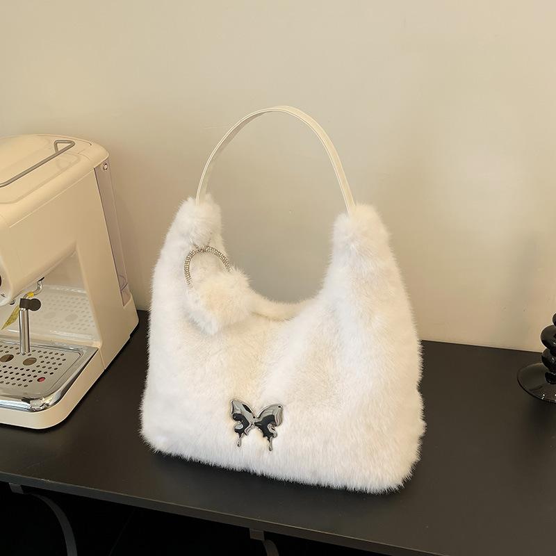 

Плюшевая сумка большой вместимости, новая женская сумка, ленивая плюшевая сумка премиум-класса через плечо, сумка-тоут для поездок на работу. белый