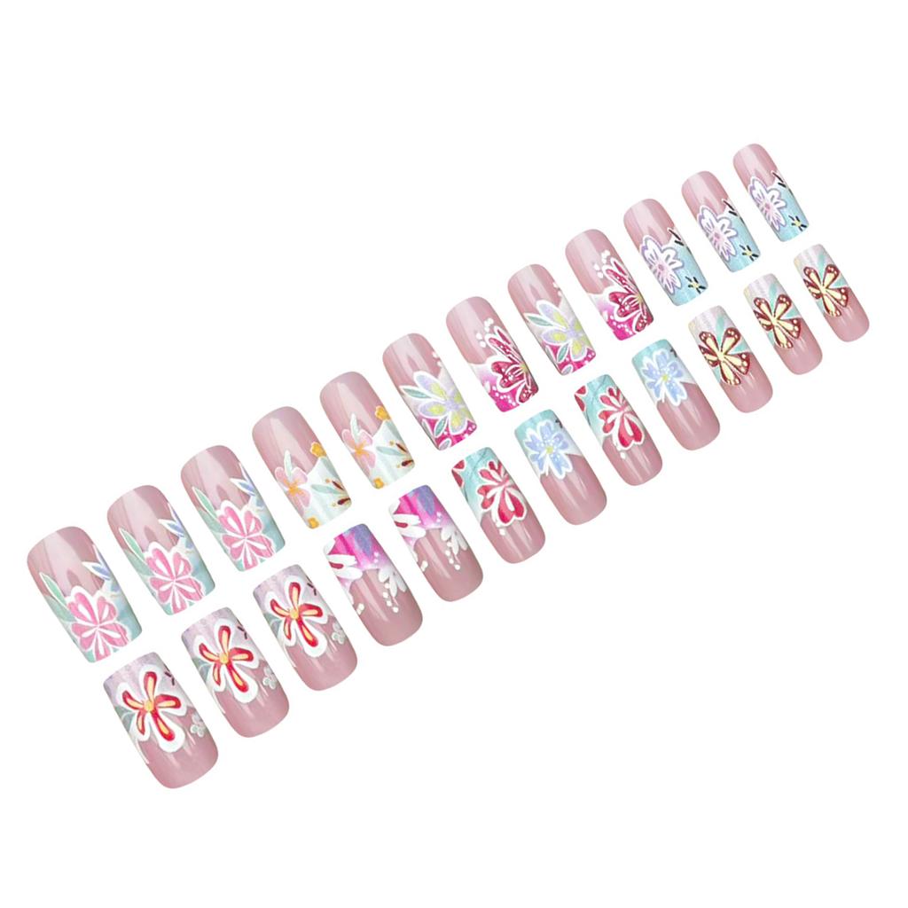 French Flower Design Press On Nails 24 Pieces Resin Material Elegant Style