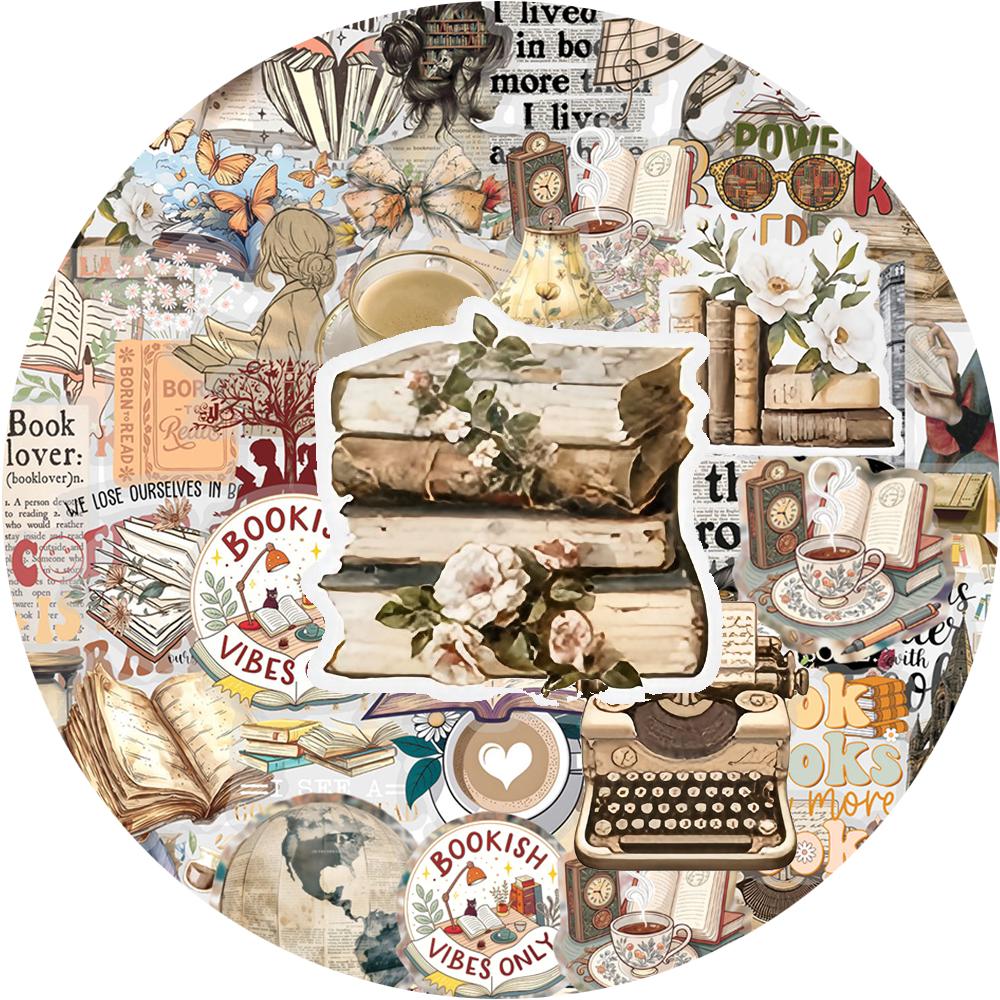 10/30/50pcs Transparent Retro Reading Stickers Cartoon Bookish Decals DIY Scrapbooking Suitcase Phone Case Graffiti Sticker Pack