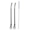 Metal Straw Stirring Spoons for Drinking, 304 Stainless Steel Reusable Tea Cocktail Filter With Brush Kitchen Bar Utensil