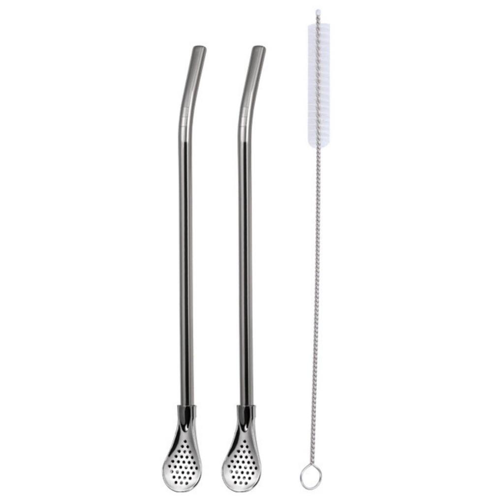 Metal Straw Stirring Spoons for Drinking, 304 Stainless Steel Reusable Tea Cocktail Filter With Brush Kitchen Bar Utensil