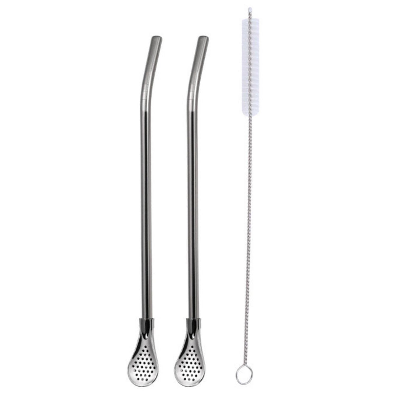 

Drinking Straws With Filter Spoon, Reusable 304 Stainless Steel Straws With Cleaning Brush For Fruit Juice Coffe and Tea
