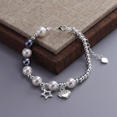 Bracelet Love Heart Star White Grey Bead for Woman Girl Fashion Jewelry Gift Daily Wear Minimalist Teenager Trendy Layered Bracelet