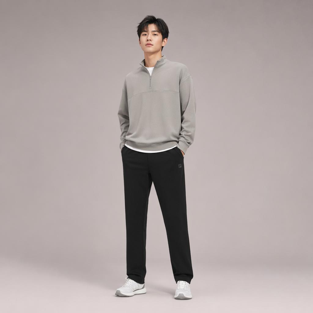 FILA Fleece Lined Warm Comfortable Simple Training Casual Soft Skin Friendly Elastic Breathable Knitted Sports Pants Men bottoms A11M611619F-BK