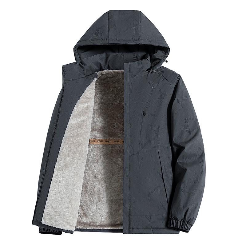 Men's Windproof Waterproof Hooded Jacket with Velvet Lining for Autumn & Winter