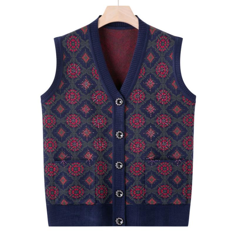 Middle-aged elderly autumn vest female mother autumn clothes inside sweater vest grandma outside knitted sweater vest