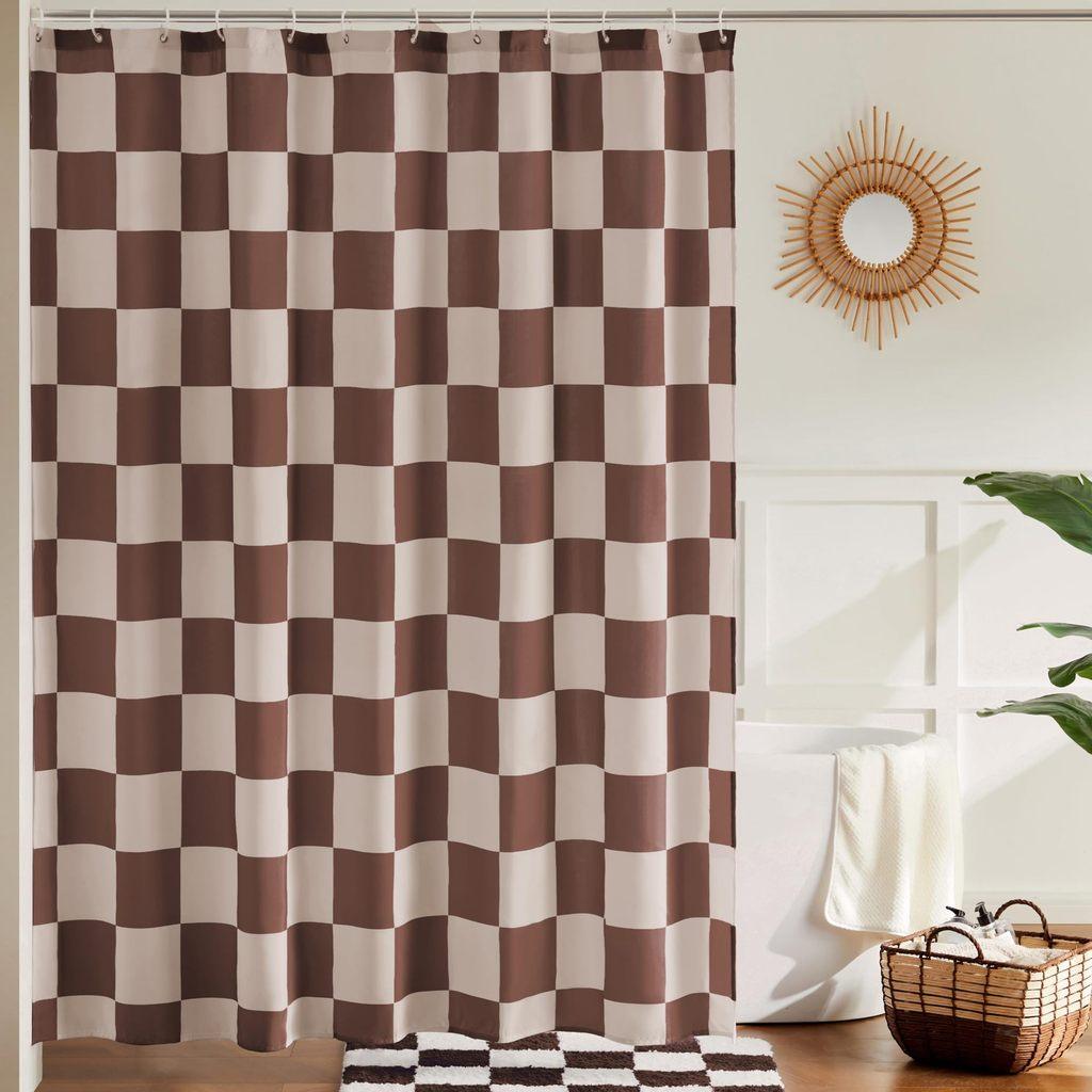 72x72inch Checkerboard Retro Pattern Waterproof Shower Curtain Bathroom For
