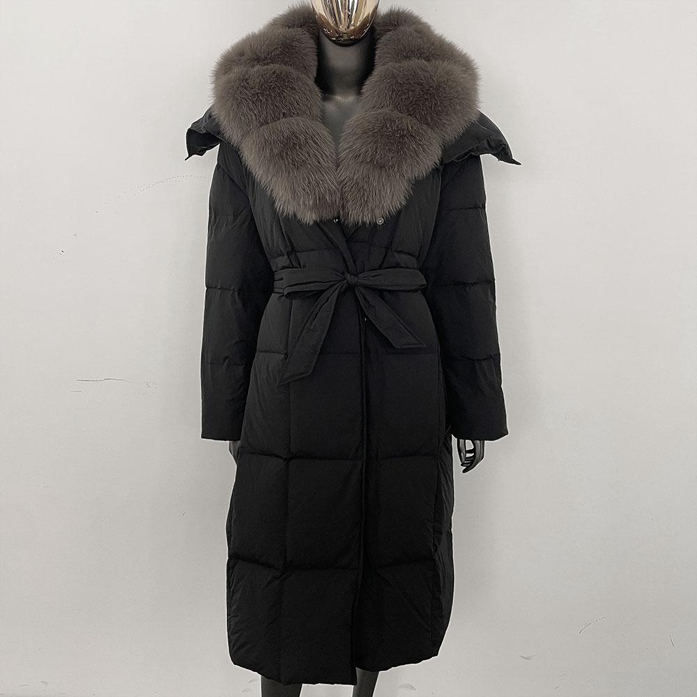 

OFTBUY 2024 зимнее женское пальто с воротником из натурального меха лисы, толстая теплая длинная куртка с отложным воротником, съемная верхняя одежда, уличная одежда коричневый