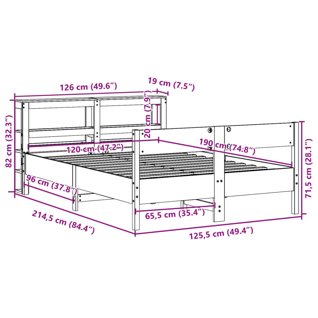 Solid Wood Bed without Mattress 120 x 190 cm Pine Wood