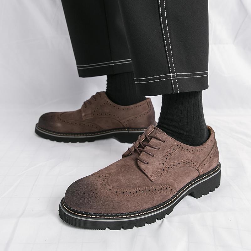 Men's Business Formal Shoes Embossed Matte Leather Brogue Wedding Shoes Adult Footwear Non-Slip Sole Basic Ankle Cover