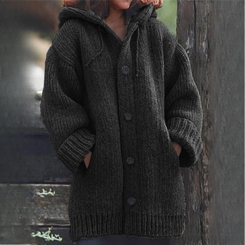 Autumn and winter women's mid-length sweater cardigan with hood