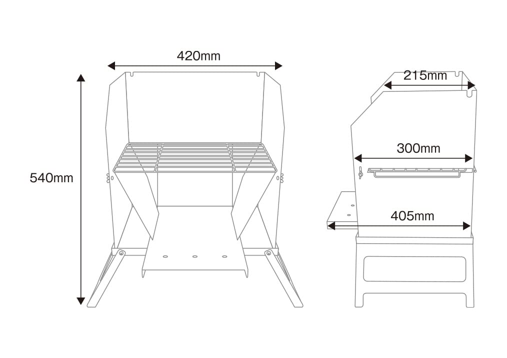 Tenmaku Design Bonfire Grill Solo Camping Bonfire Stand Windscreen Trouba Nerezová ocel Skládací Holandská trouba Použitelný "Tonbi"