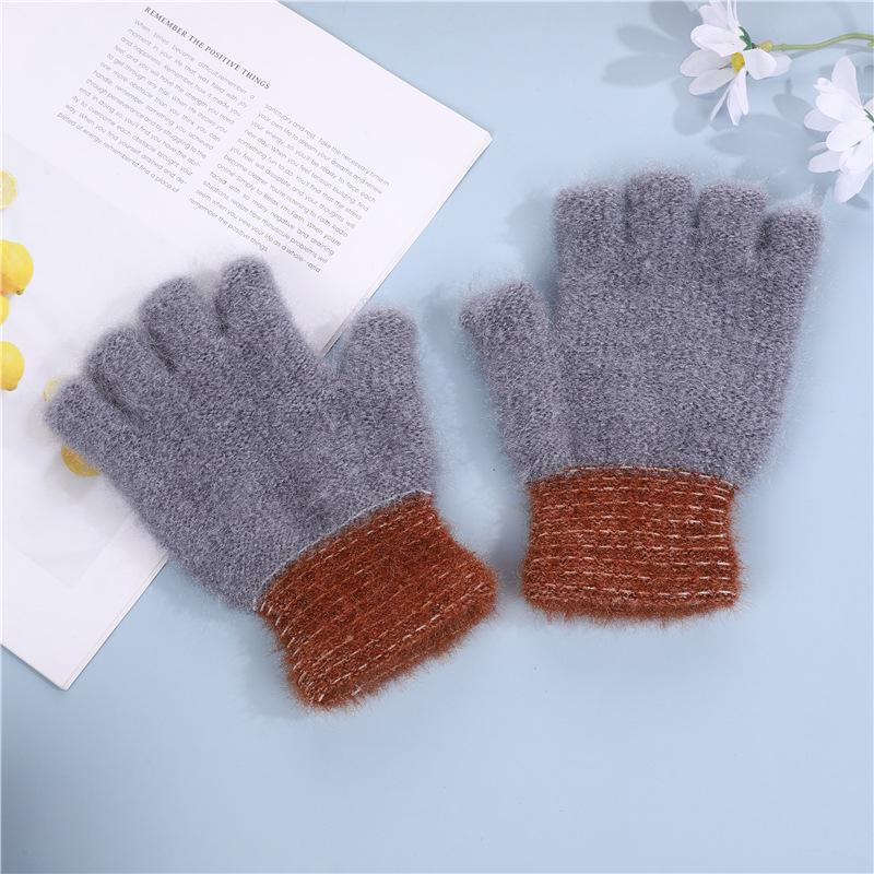 

Вязаные перчатки с полупальцами из шерсти и бархата для сенсорных экранов — теплая зимняя одежда унисекс One Size серый