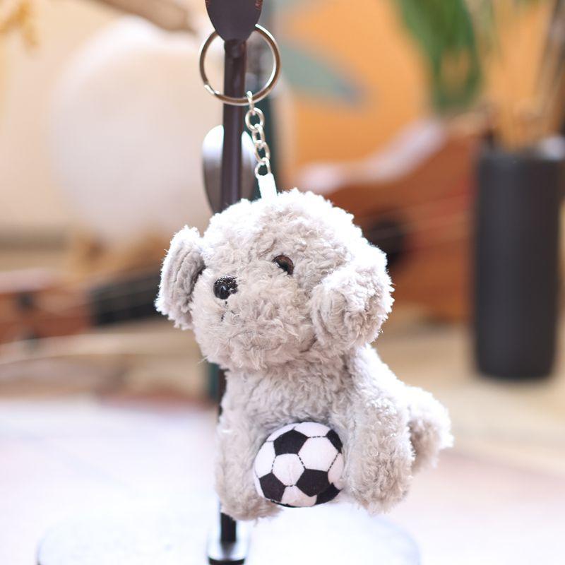 Cute Soccer Teddy Dog Plush Keychain Bag Charm Soft Stuffed Animal Pendant Toy Doll 12cm серый