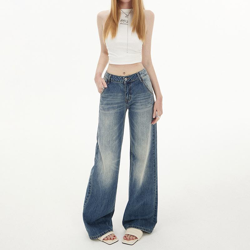 

Women s Retro Spicy Girl Low-Waist Straight-Leg Wide Jeans, Slimming Floor-Length, Spring/Autumn 2025 Extra Large