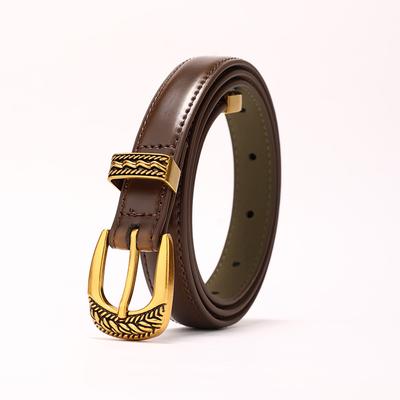 Vintage Engraved Pin Buckle Leather Belt Women'S Alloy Pin Buckle Head Fashion Versatile Jeans Dress Belt
