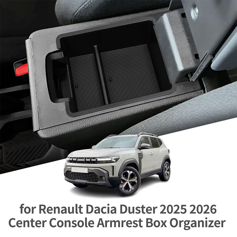 For Renault Dacia Duster 2025 2026 Car Armrest Storage Box ABS Center Console Tray Tidying Organizer Auto Interior Accessories