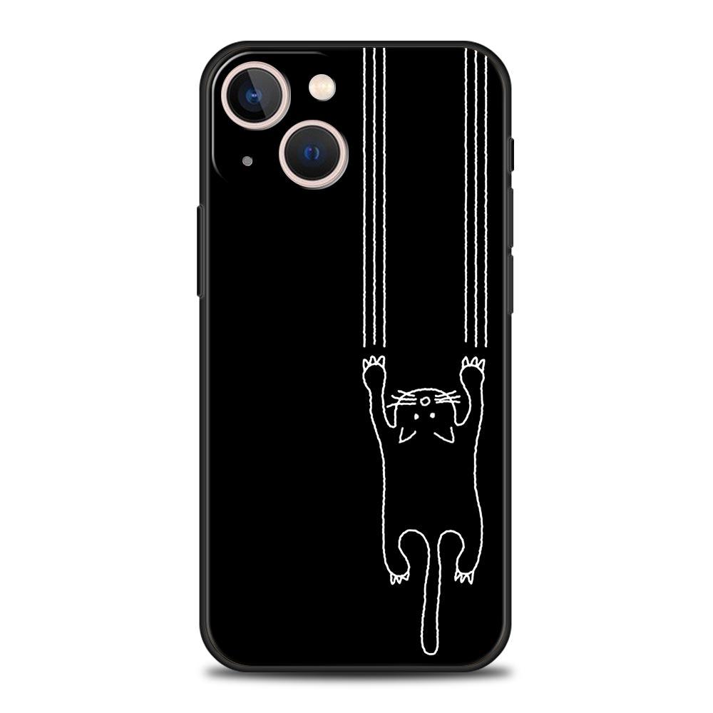 Cat Line Black Cats Phone Case For iPhone 17 16 15 Pro Max 11 12 13 14 7 8 Plus SE 2020 X XR XS Cover Soft Black