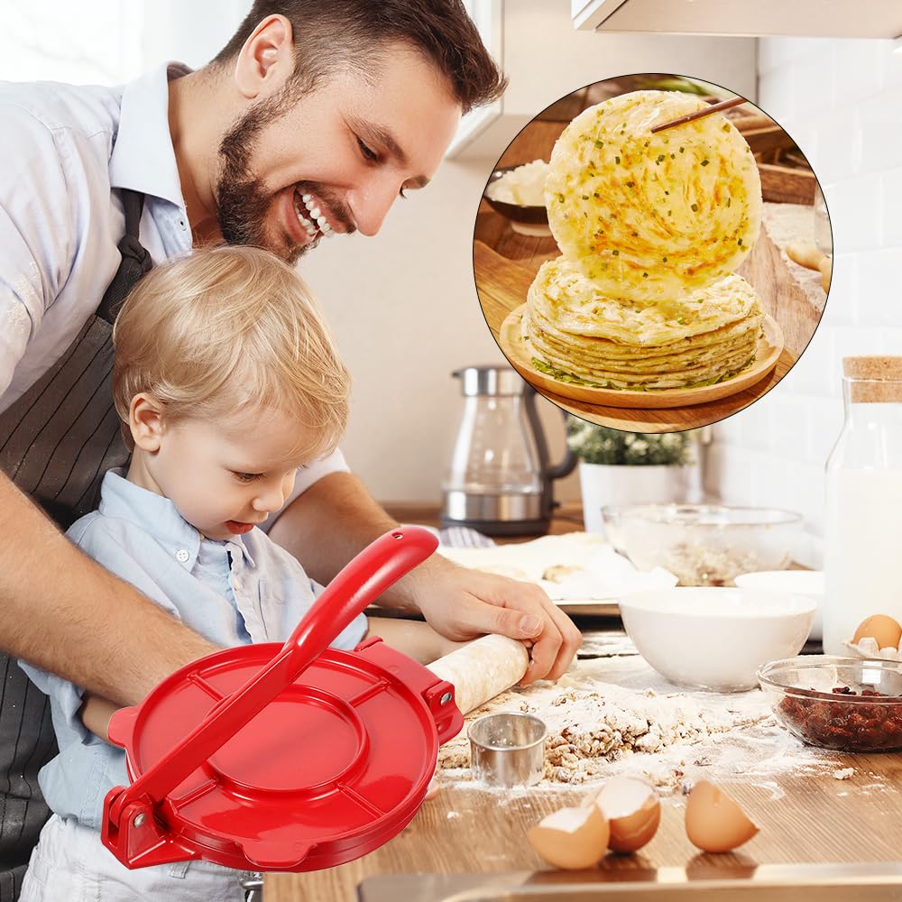 Tortilla Press Tortilla Maker Homemade Tortilla Pie Heat-Resistant Dish Heavy Duty Corn Tortilla Press Kitchen Gadget Baking Kitchen Cafe Use (Red)