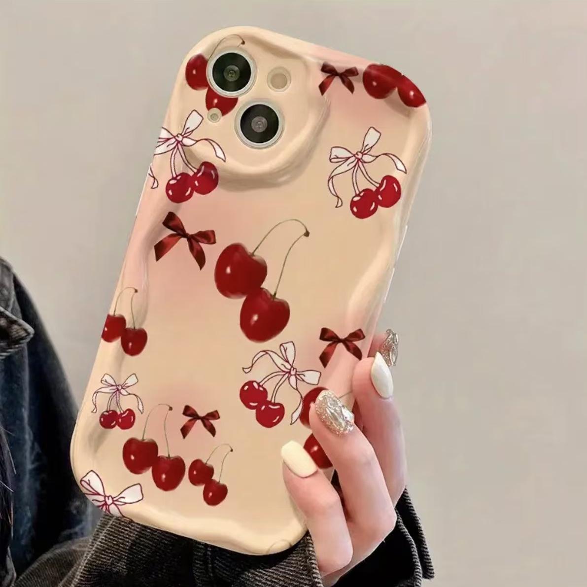 

Cherry Bowknot Phone Case for iPhone 17 Pro Max/16/15/14/13 Pro 15 Plus