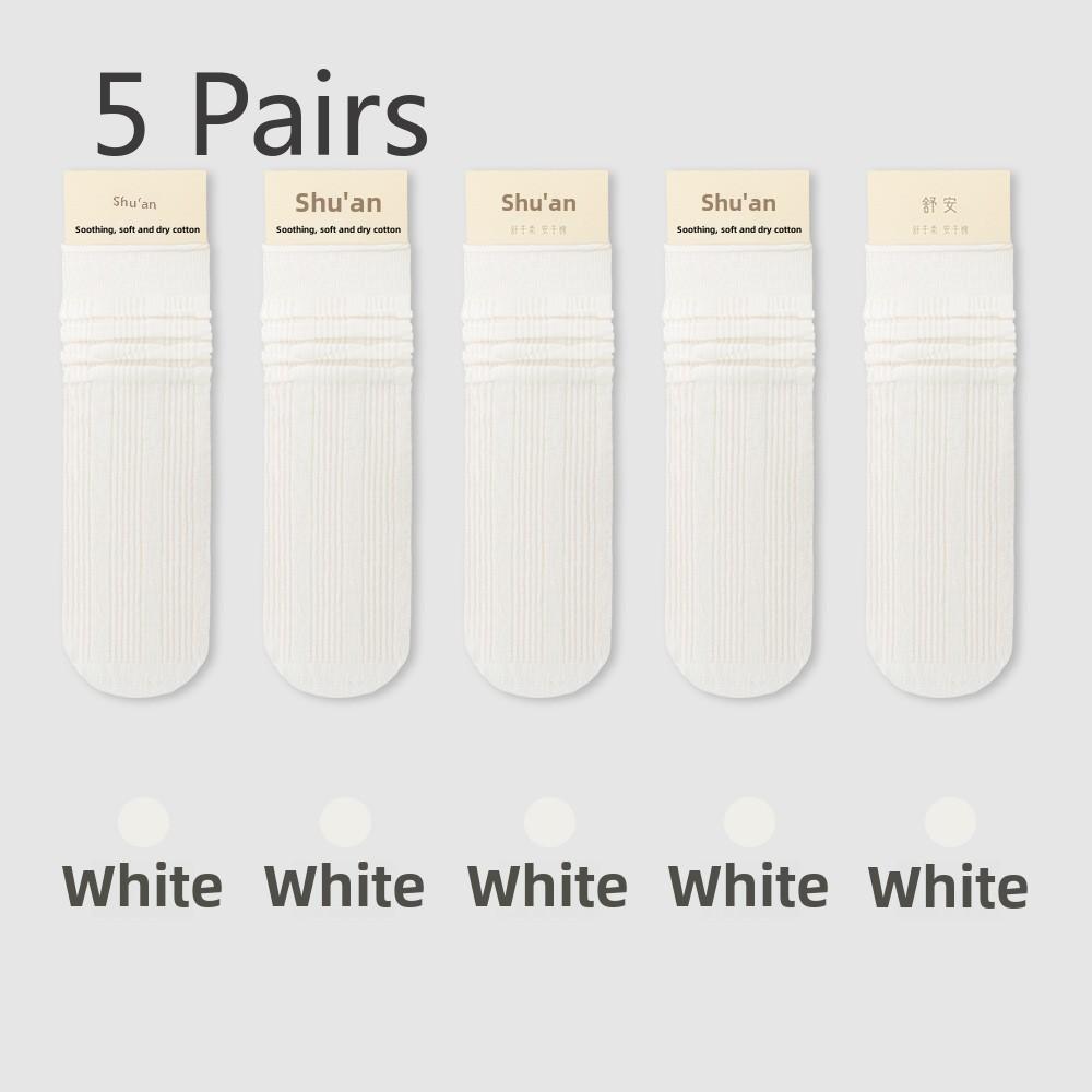 5 Pairs of Women's Spring and Summer Thin Mid-calf Solid Colour Anti-odour and Sweat-absorbent Long Socks Stacked Socks