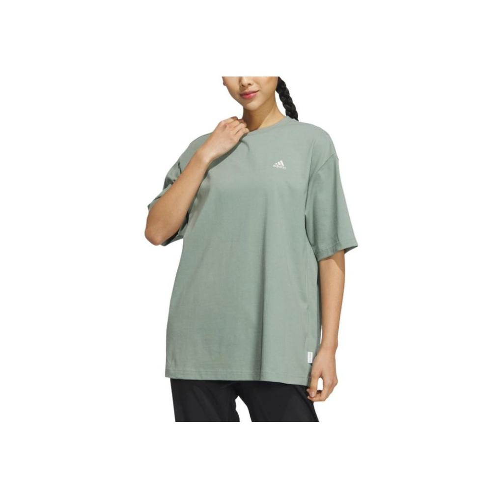 Adidas Letter Print Casual Sports Short Sleeve T-Shirt Women Tops Silver Grey Green IS7405