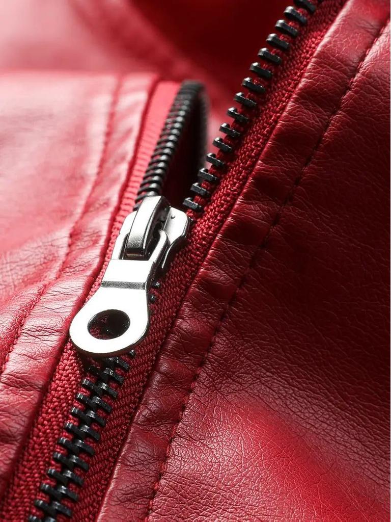 Women’s European-American Leather Motorcycle Jacket with Zipper - Retro Short Style