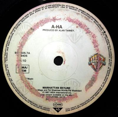 7inch Record A-HA - Manhattan Skyline 9284057 Warner Bros. Re 1987 UK Pop Used
