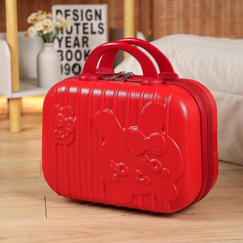 14" Red Bridal Cosmetic Suitcase - Portable Wedding Dowry Bag for Women