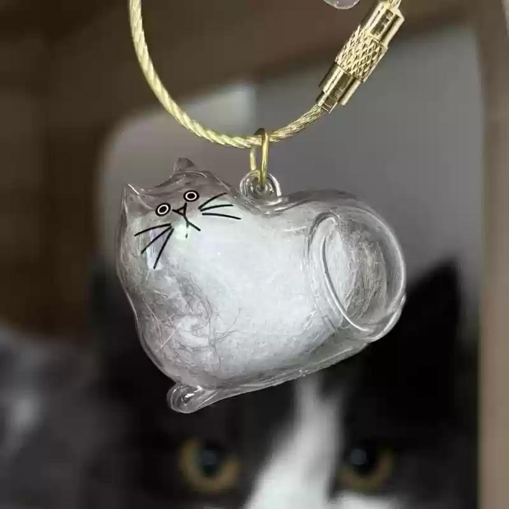 Small Ornaments Cat Fur Storage Pendant Transparent Container Cute Cat Shaped Stylish Keychain Handmade Design DIY Accessories