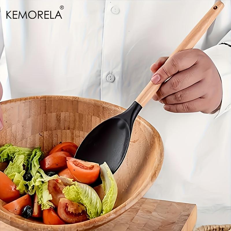 7PCS Heat-Resistant Silicone Kitchen Utensil Set with Wooden Handles - Food-Grade Cooking Tools for Cooking, Baking & Serving