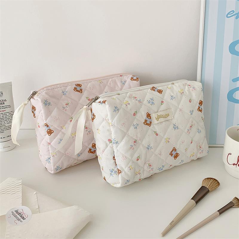 Cute Bear Print Cosmetic Bag Large-Capacity Portable Travel Toiletry Bag Storage Bag  Student Pencil Case Girly Gifts