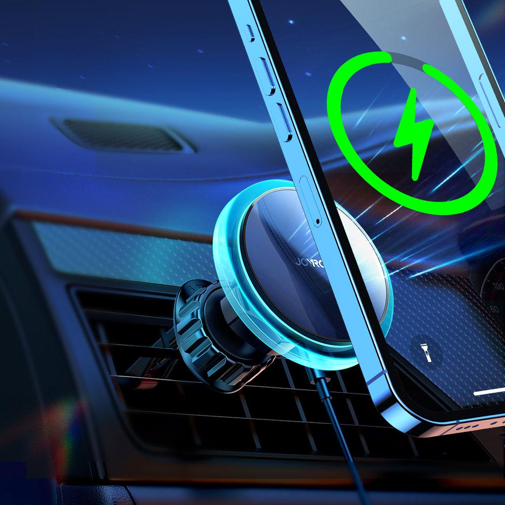 Supporto per telefono da auto con caricabatteria wireless Qi da 15W MagSafe per griglia, argento