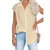 Women's Casual Summer Solid Color Short Sleeve Lapel Blouse Single Breasted Shirt Top