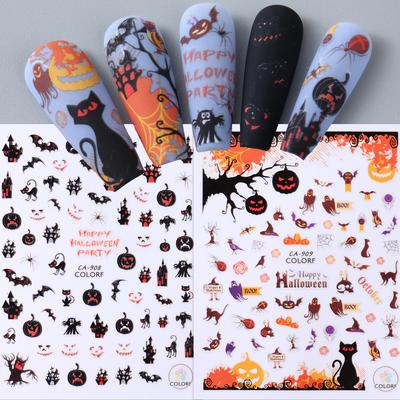 Nail Art Stickers, European And American Halloween Funny Cartoon Castle Pumpkin Bat Witch Nail Stickers