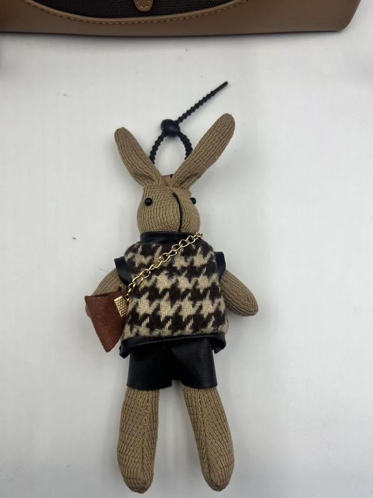 Chic French Style Rabbit Houndstooth Sweater Backpack Charm