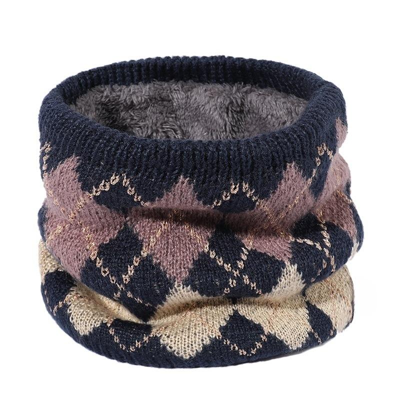 New Winter Fashion Jacquard Knitted Neck Cover Men's and Women's Velvet Double-layer Warm Cover Head Cold-proof Wool Scarf