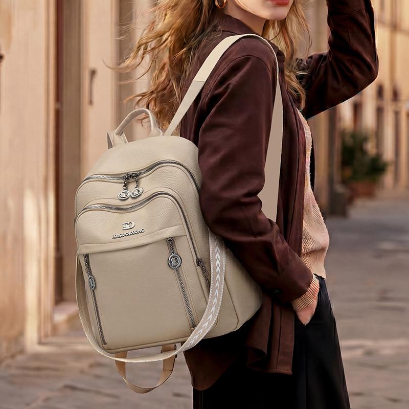 PU Convertible Backpack with Dual Front Vertical Zippers Casual Daypack for Women Daily Travel