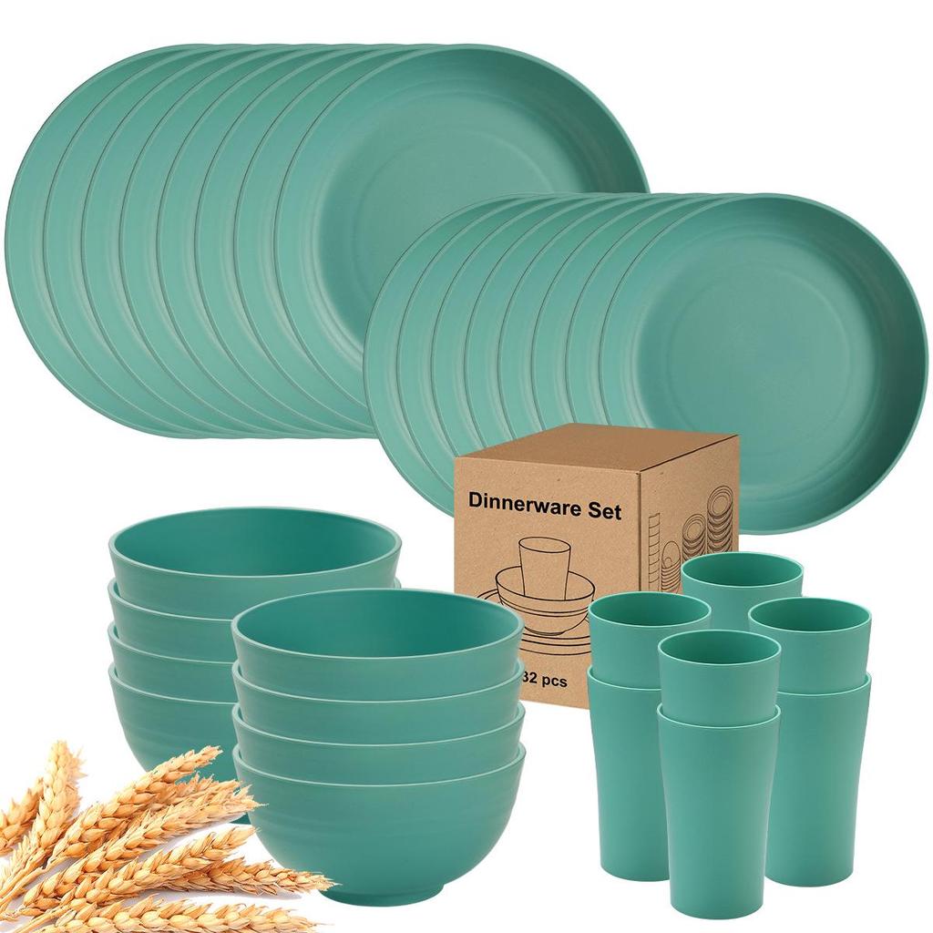 Eco-Friendly Wheat Straw 24-Piece Dinnerware Set: Plates, Bowls, Cups & Cutlery