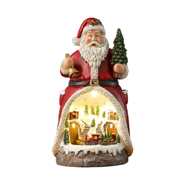 

Christmas Cabin Music Box For Men Women Kids Birthday Christmas Present Rotating Train Resin Music Box With LED Light