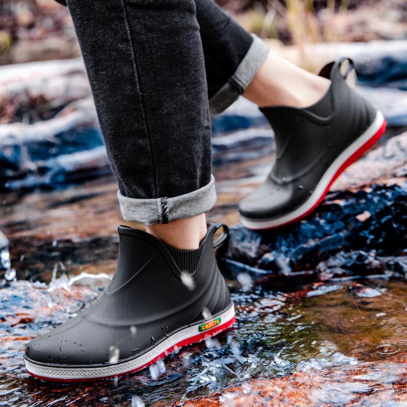 Men's Fashion Short Rain Boots - Waterproof, Non-slip, and Versatile for Outdoor, Kitchen, or Car Wash Use.