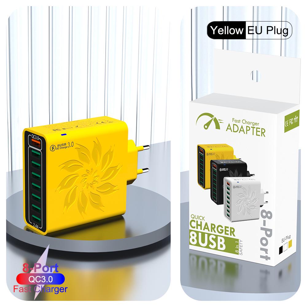 QC3.0 8-Port USB Fast Charger: 30W High Power, Colorful Flower Design, Compatible with US, European, and Korean Standards