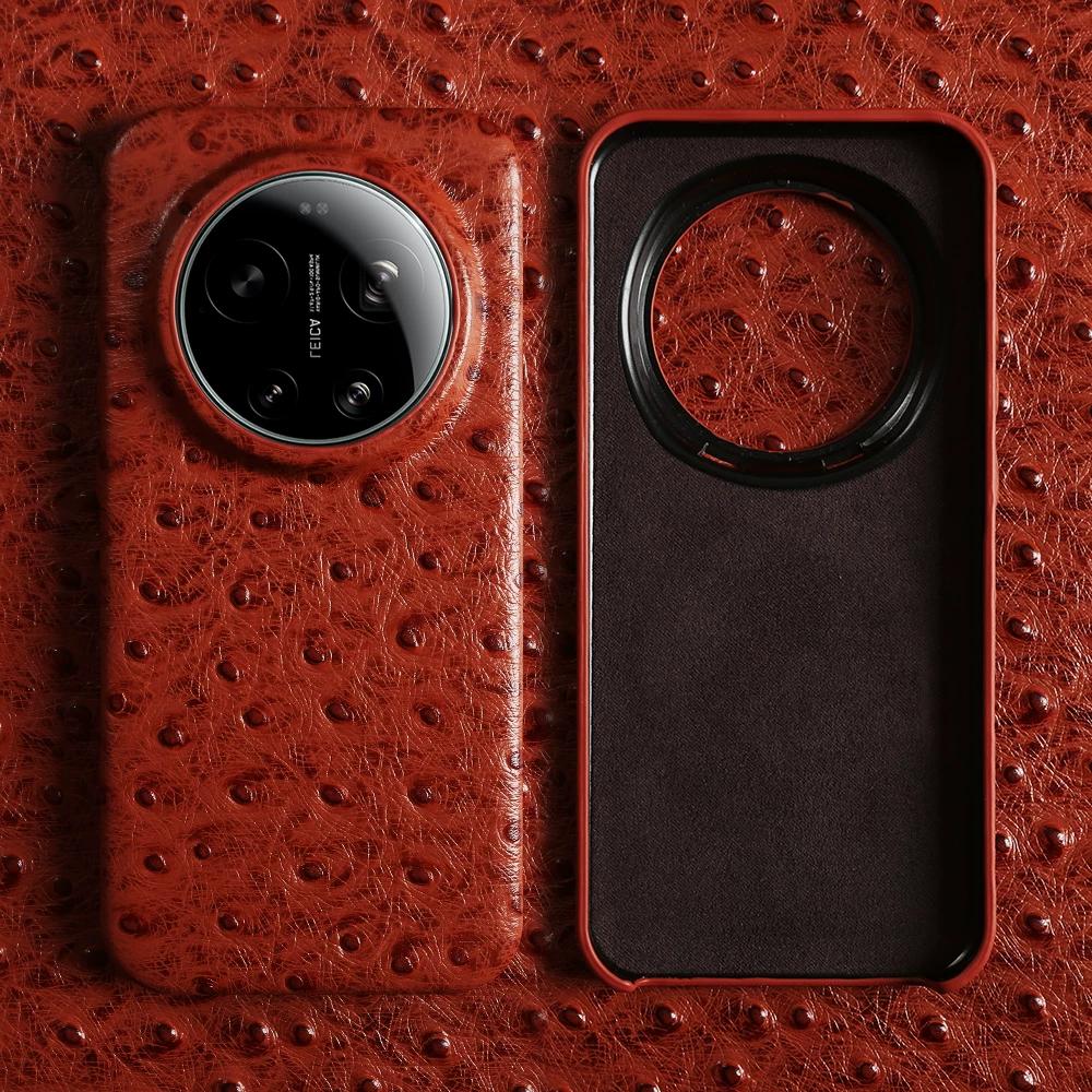 Genuine Ostrich Grain Leather Case for Xiaomi 17 Pro Max 15T Pro 15S Pro 14 Premium Business Slim Fit Cowhide Anti Drop Cover