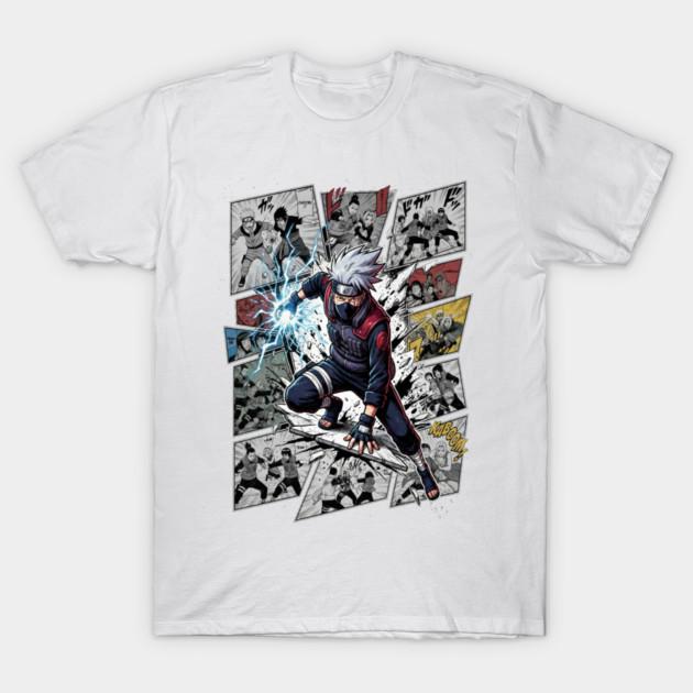Asian Size Cotton Unisex Tshirt Print T-shirt Chidori Strike Kakashi - Lightning Blade Manga Collage T-shirt No-Cut Print Regular Fit