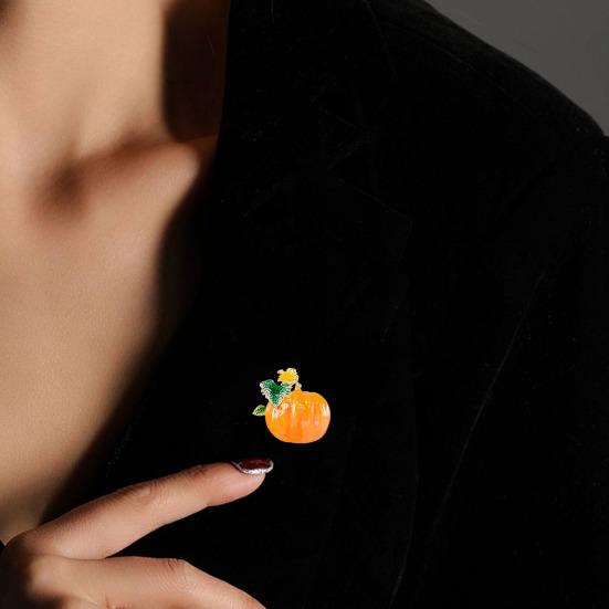 Brooch Enamel Painted Small Pumpkin Autumn Style Brooch Full Glaze Vivid Color Anti-Exposure Pin Bags Coats Scarves Badge Outfit Accessory