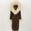 OFTBUY Autumn Winter Women Coat Real Natural Fox Fur Collar Hooded Double-faced Woolen Blends Jacket Thick Warm Casual Overwears