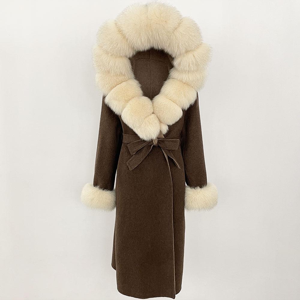 OFTBUY Autumn Winter Women Coat Real Natural Fox Fur Collar Hooded Double-faced Woolen Blends Jacket Thick Warm Casual Overwears
