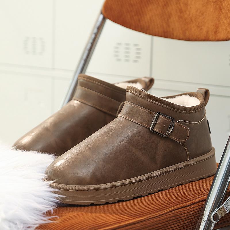 Mens soft elastic leather waterproof winter warm cold padded snow boots thick bottom non-slip wear outdoor leisure sports running cotton boots